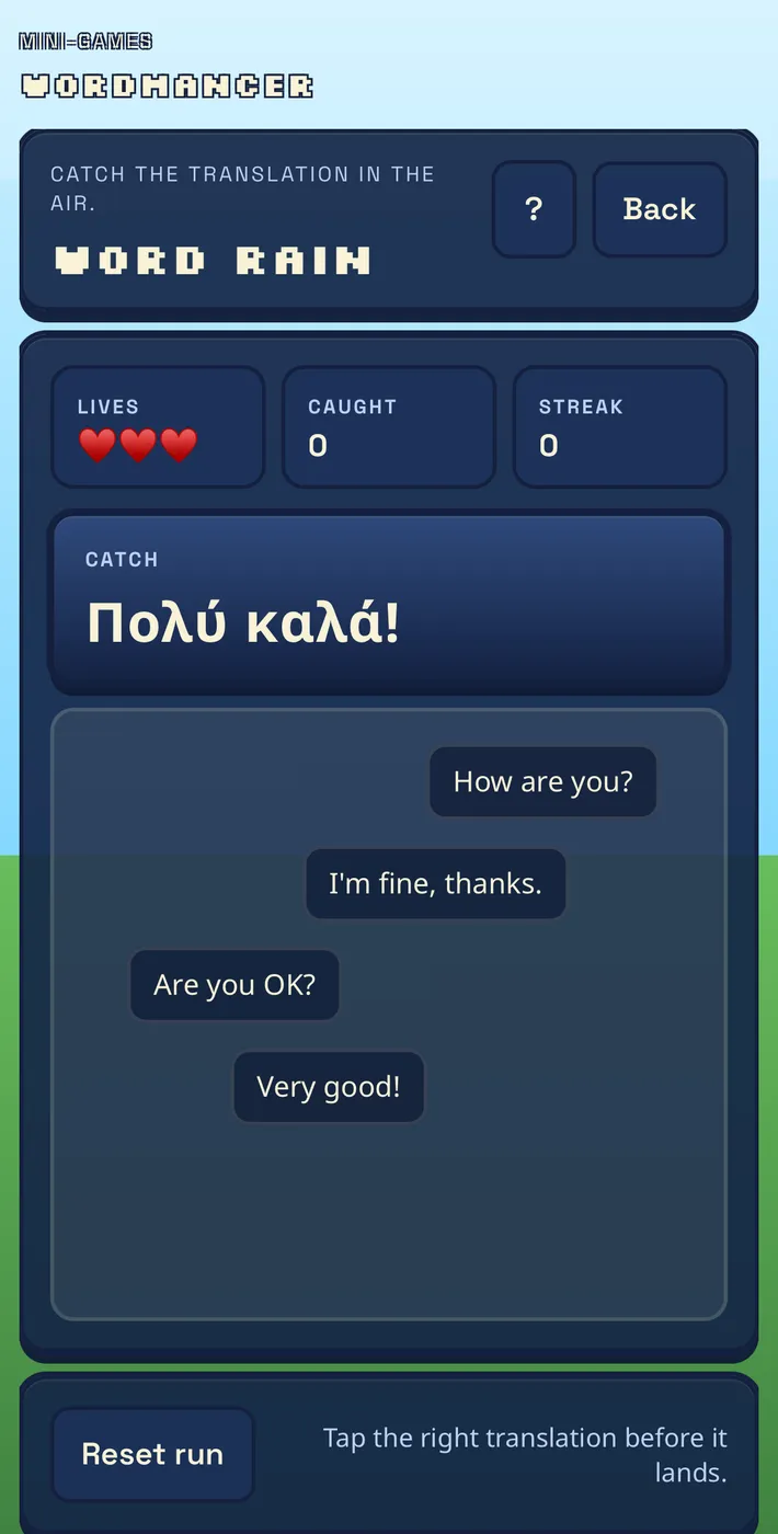 Word Rain mini-game
